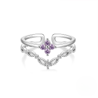 wholesale S925 Sterling Silver Japanese-style High-end Zircon-inlaid Ring With Korean-inspired Design Featuring Zircon Heart Petal Open Adjustable Index Finger-Style 3 Adjustable opening