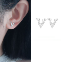 wholesale S925 Sterling Silver Deer Head Elk Minimalist Ear Studs Unisex Korean Style Cool Earrings-Elk earrings 925 silver