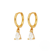 wholesale S925 Sterling Silver Geometric Waterdrop Crystal Ear Climber Earrings, Minimalist Style-Gold-White Diamond