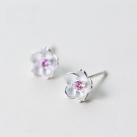 wholesale S925 Silver Narcissus Earrings for Women, Small Fresh Pink Diamond Flower Studs, Elegant Peach Blossom Sweet Jewelry for Women E5206-S925 silver pair 925 silver