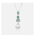 wholesale S925 sterling silver Korean Dongdaemun stylish and elegant pearl necklace for women, luxury diamond-encrusted leaf pendant collarbone chain-0-1