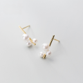 wholesale S925 Sterling Silver Small Fresh Sweet Shell Pearl Synthetic Pearl Earrings Forest Style Minimalist Bar Ear Accessories G2826-0-0