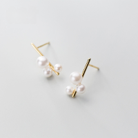 wholesale S925 Sterling Silver Small Fresh Sweet Shell Pearl Synthetic Pearl Earrings Forest Style Minimalist Bar Ear Accessories G2826-S925 silver pair gold model 925 silver