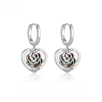 wholesale Pure Silver New Chinese Style Rose Silver Heart Earrings French High-End Feel Earrings Drop Shipping-Platinum 925 silver