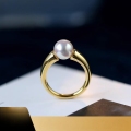 wholesale 18K Gold Akoya Japanese Seawater Pearl Ring for Women, Designer-Inspired Style, Perfectly Round with Strong Luster, Vintage Band, Elegant Design-0-2