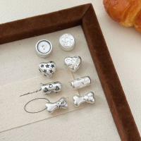 wholesale Silver S999 aged bone pendant with heart-shaped round tube for DIY bracelets, necklaces, and hand chains-Love cylinder (old)