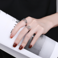wholesale S925 Sterling Silver H Letter Mixed Pig Nose Element Open Ring in Japanese and Korean Ins Style with Minimalist Design-0-3