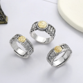 wholesale S925 Sterling Silver Ethnic Style "Wealth and Treasure" Turning Prayer Wheel and Smooth Path Ring, Bold Ethnic Statement Index Finger Ring-0-0