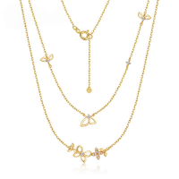 wholesale New Spring Summer Series Stainless Steel Minimalist Flower Necklace Fashion Versatile Butterfly Loves Flower Necklace for Women Factory Direct-Zircon>925 Silver