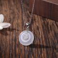 wholesale S925 Sterling Silver Water Foam Jade Peace Buckle Necklace Women's New Chinese Style Fu Character Collarbone Chain Ins Pendant Wholesale-0-0