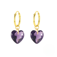 wholesale S925 Sterling Silver Heart Crystal Ear Cuff, Earring, Ear Hook-Golden Purple