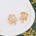 wholesale S925 sterling silver gold-plated, Dunli Jewelry lightweight luxury lace hollow retro earrings for women with micro-set zirconia ear accessories-0-3