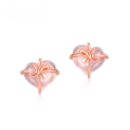 wholesale S925 Sterling Silver Korean Heart-shaped Bow Earrings with Natural Rose Quartz, Fashionable and Trendy, Wholesale from Manufacturer-0-0