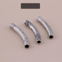 wholesale 999 Sterling Silver 3D Hard Silver DIY Jewelry Accessories for Handmade Bracelets and Necklaces, Women's Thai Silver Golden Cudgel Red Rope Ornaments-Pure Silver Heart Meridian Bend Tube