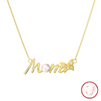 wholesale S925 Sterling Silver "Yun Qian" Jewelry Letter Mom Pendant Necklace with Zircon and Natural Freshwater Pearls-Length 40+56cm, 14K gold, natural freshwater pearls, 4A zircon &gt; 925 silver