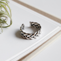 wholesale S925 Sterling Silver AR999 Korean Vintage Distressed Antique Silver Coarse Twist Braided Ring-0-1