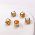 wholesale S925 gold-plated silver white shell accessories barrel beads spacer beads hollow-out balls fortune beads Ruyi DIY handmade semi-finished products-0-4