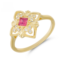 wholesale 18K gold jewelry manufacturer wholesale, fashion commuter style hollow geometric ruby full-cut diamond ring-Ruby Full Diamond Ring>Size 8
