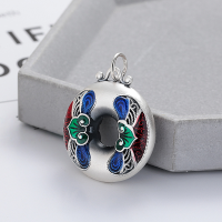 wholesale S990 Silver Vintage Antique Heavy Duty Resin Enamel Round Hollow-Out Peace Buckle Exquisite DIY Pendant Accessory-188PM/about 10.2g