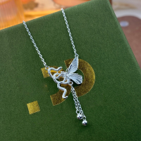 wholesale 999 Silver Serpent and Butterfly Tassel Asymmetric Necklace for Women, Minimalist Designer Collarbone Chain-Pure Silver Snake and Butterfly Necklace Pure Silver