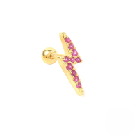 wholesale S925 Sterling Silver Single Lightning Prong-set Zircon Threaded Ear Stud, Trendy Ins Cartilage Piercing Earring-Gold Single-Rose Red Diamond