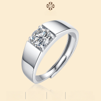 wholesale S925 Silver New Fashionable Trendy Men's High Version Adjustable Live Opening Ring Moissanite Stone Ring-Men's ring 50 points>Adjustable opening