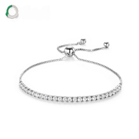 wholesale S925 Sterling Silver Korean Japanese Style Women's Fashion Simple Full Diamond Ultra Sparkly Adjustable Bracelet Wholesale from Manufacturer-Thick Silver Platinum 925 Silver