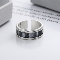 wholesale S925 Sterling Silver Aged Matte Craft Six-Character Mantra Heart Sutra Scripture Adjustable Ring Ethnic Style Bold-0-1