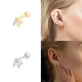 wholesale S925 Sterling Silver Marquise Zircon Petal Piercing Thread Ear Stud For Women,ins。-0-3