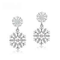 wholesale S925 Sterling Silver Cross-Border New Flexible Snowflake Earrings, Fashionable and Elegant Christmas Snowflake Earrings for Women, Small and Unique Design-Thick Silver Platinum>925 Silver