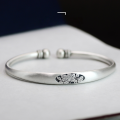 wholesale 999 Silver Peony Blossom Open Bangle for Women, Retro Matte Minimalist National Trend Young Concubine Bracelet New Style-0-5