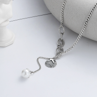 wholesale S925 Sterling Silver Korean-style Vintage Creative Ins-style Shell Pendant with Stitched Pearl Fringe Choker Necklace for Women-YFL225/approx. 11.2g 925 silver