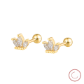wholesale S925 silver new high-end minimalist zircon small crown earrings with a niche and luxurious design-0-0
