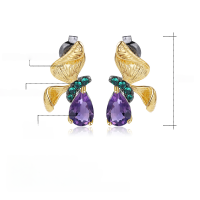 wholesale S925 Silver Secret Garden Designer Butterfly Earrings, Natural Style Amethyst Gemstone Ear Drops-Natural sky blue topaz earrings