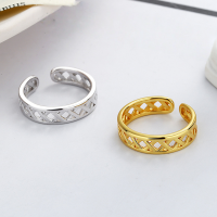 wholesale S925 Sterling Silver Irregular Cross-Cutout Open Adjustable Ring, Korean Style Minimalist Stackable Ring for Women-DFJ1046/Gold color Approximately 2.3g &gt; Opening adjustable