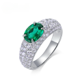 wholesale S925 Silver Cross-Border European and American Fashion Cultured Emerald Ring for Women, Inlaid with Colored Gemstones and Full of Diamonds, Light Luxury Design Ring-0-0