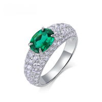 wholesale S925 Silver Cross-Border European and American Fashion Cultured Emerald Ring for Women, Inlaid with Colored Gemstones and Full of Diamonds, Light Luxury Design Ring-Cultivated Sapphire>US6#