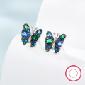 wholesale S925 Sterling Silver Cross-Border Hot Purchase European and American Cute Diamond-Inlaid Dynamic Butterfly Earrings Luxury High-End Earrings-0-2