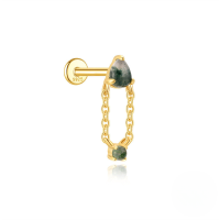 wholesale S925 Sterling Silver Natural Moss Agate Inlaid Zircon Fringe Flat Threaded Ear Cartilage Stud, Popular In Europe And America-Single gold #11 (1.2*6mm)