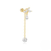 wholesale S925 Sterling Silver Irregular Geometric Marquise Zircon Threaded Ear Cartilage Stud Earrings-Single gold