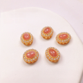 wholesale [925 Silver Gold Plated] Natural Rhodochrosite Oval Bead Five-Petal Flower Accessory DIY Handmade Semi-Finished Bracelet String-0-2