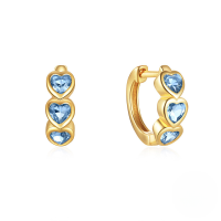 wholesale 925 Sterling Silver Heart-shaped Zircon-accented Ear Hoop Clasp Earrings For Women,ins。-Gold-Aquamarine Diamond