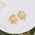 wholesale S925 sterling silver gold-plated, Dunli Jewelry lightweight luxury lace hollow retro earrings for women with micro-set zirconia ear accessories-0-2