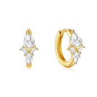 wholesale S925 Sterling Silver Geometric Love Open Earrings With Crystals, Irregular Design For Women-Gold #6