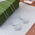 wholesale 999 Silver Hollow Diamond Four-Leaf Clover Pendant Necklace with Rhinestones, Fashionable and Luxurious Style, Versatile High-End Choker-0-2