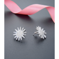 wholesale S925 Sterling Silver Sunflower Stud Earrings Women Korean Style Inlaid T-Square Diamonds Sweet Temperament Flower Earrings Cross-Border Supply Wholesale-0-3