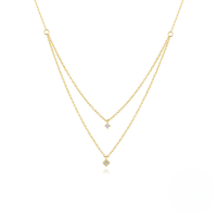 wholesale 925 Sterling Silver Double Layer Lucky Four-leaf Clover Necklace For Women, Hot-selling Simple Zircon-accented Super Sparkling Flower Ins Versatile Collarbone Chain-Gold 925 silver