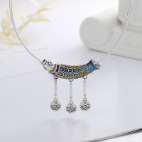 wholesale S925 Sterling Silver Ethnic Style Resin Enamel Craft Curved Tube Koi Fish Tassel DIY Freely Matched Pendant-169PM/about 11.9g
