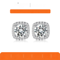 wholesale S925 Silver Moissanite Bezel Earrings for Women, Bestseller, Viral Internet Celebrity Style, Cross-Border Hot Sale, Ready to Ship Wholesale, Light Luxury-Silver 2.4 carats (with certificate)  925 silver