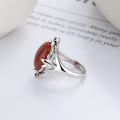 wholesale S925 Sterling Silver Retro Creative Oval Shape Inlaid with Southern Red Agate Ring Trendy Accessory Index Finger Ring-0-3